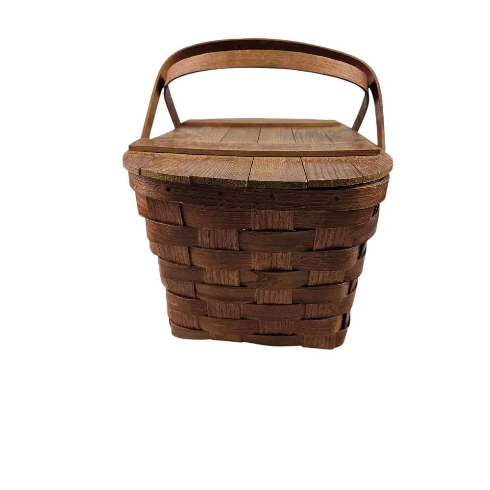 VINTAGE 1940-50's WOV-N-WOOD by‎ JERYWIL PICNIC BASKET ~ WOODEN ~ RUSTIC ~ RETRO